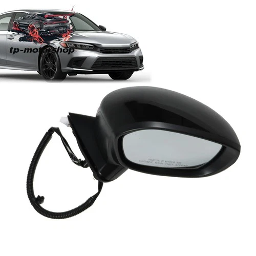 3 pins Fit For 22-23 Honda Civic Power Adjust Black Mirror Right Passenger Side