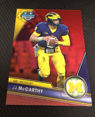 2023  Bowman Chrome U JJ McCarthy Red Refractor /5 Michigan Surface Flaws