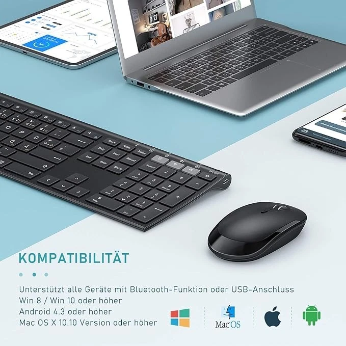 seenda Tastatur mit Maus Kabellos (Akku), Dual Bluetooth & 2.4G USB-Stick - Bild 3 von 4
