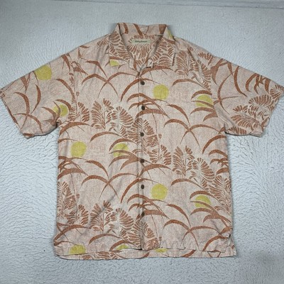 Tommy Bahama Hawaiian Shirt Mens Large Orange Coral Floral Short Sleeve Silk