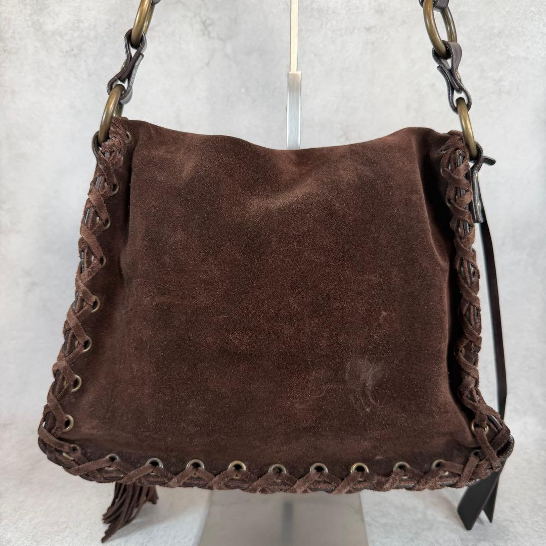 Dolce & Gabbana Suede Shoulder Bag Dark Brown Woven Leather