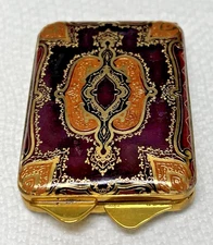 Vintage Beautiful Leather Powder Compact Gold Tooled Design 3 1/8 x 2"