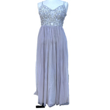 BHLDN Anthropologie Purple Lilac Floor Length Maxi Beaded Dress Sz 8 Formal Gown