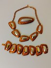 VINTAGE MONET MODERNIST DECO COPPER & SILVER TONE JEWERLY SET