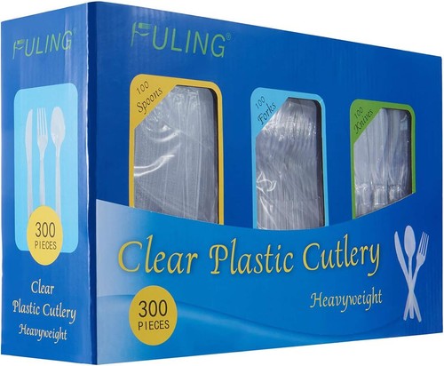 Cutlery Set Plastic Utensils Clear Forks Spoons Knives Disposable