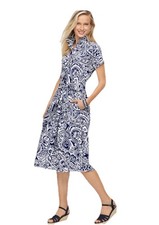 Talbots Paisley Print Shirt Dress Midi NWT With Belt 14P Navy/White Button Up