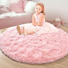 Round Rug 4x4 Feet Fluffy Soft Area Rugs for Kids Girls Room Princess 4ft Pink