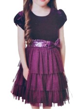 New Jona Michelle Girls Velvet Chiffon Holiday Dress Size 7 Purple