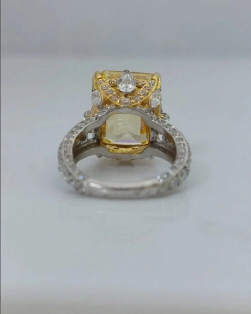 Anillo solitario real blanco y citrino creado en laboratorio amarillo canario de plata 925 Foto 3 de 3