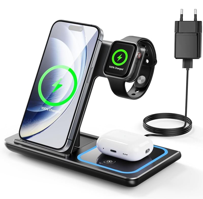 Station de charge 3 en 1 sans fil et chargeur induction iPhone magnétique