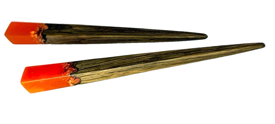 Wooden Orange Resin & gold Leaf Foil 7.5” Hair Sticks Pair Of 2 Each - Image 4 of 4
