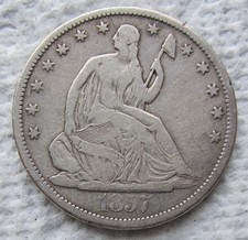 1857-S Seated Liberty Silver Half Dollar Rare Key Date Type Coin Fine Cleaned