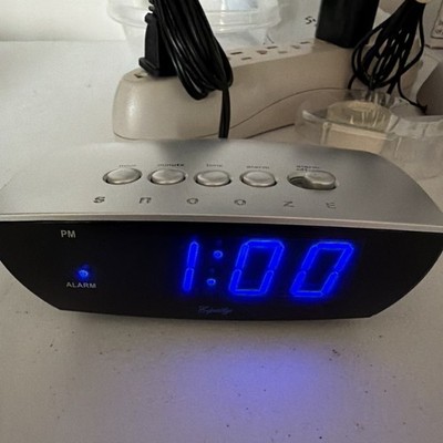 Equity Digital LED Alarm Clock Silver/Black Plug-In Snooze Modern Plastic