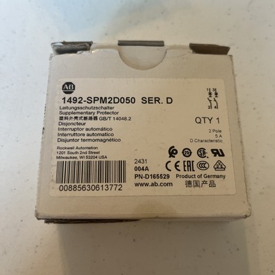New In Box Allen Bradley 1492-SPM2D050 SER. D Supplementary Protecter Quantity 1