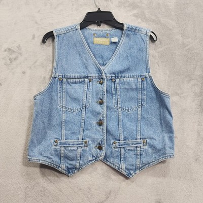 Vintage Liz Claiborne Lizwear Vest Womens M Blue Denim Casual Grunge Western