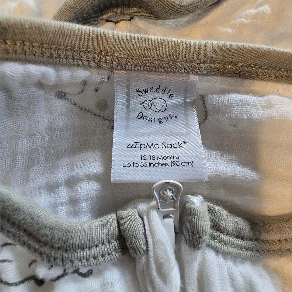 Saco de dormir para bebé Swaddle Designs muselina zzzipme gris erizo 12-18 meses algodón Foto 4 de 4