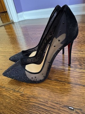 Christian Louboutin Follies Strass Black Crystal Mesh Pointed Toe