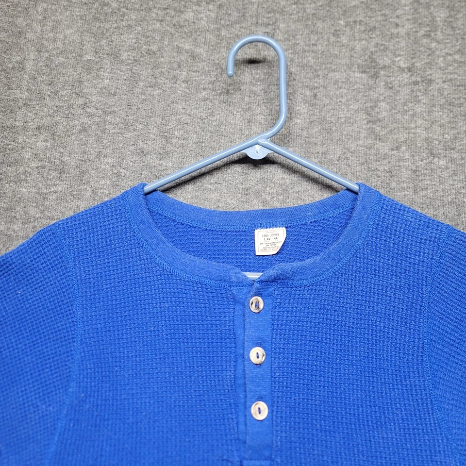 J.E. Morgan's Long Johns Mens Large Waffle Knit Thermal Shirt Blue Vintage READ - Image 4 of 4