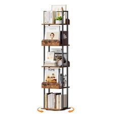 Bikoney Rotating Bookshelf, 360 Display Spinning Bookshelf Tower, 5-Tier Narrow