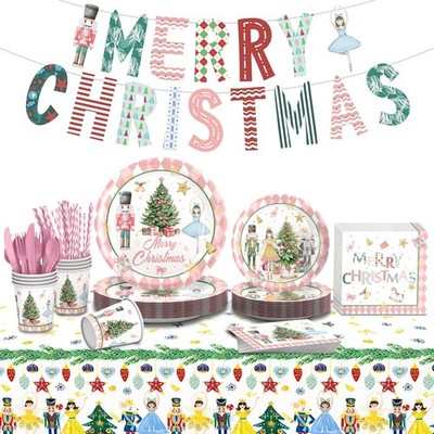 193 Pcs Nutcracker Christmas Party Decorations, Party Supplies Tableware Set