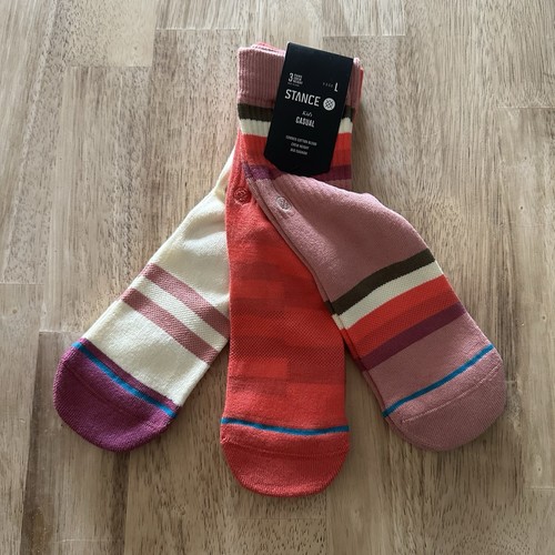 Stance Casual Crew Socks Bold Move Striped 3 Pairs Kids Size L 3 - 5.5Y Pink - Picture 1 of 6