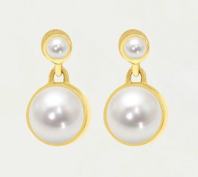 DEAN DAVIDSON Signature Droplet Earrings  22K Gold Plate Freshwater Pearl EUC!