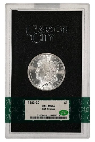 1883 CC MORGAN CAC MS 62 GSA TREASURE MORGAN SILVER DOLLAR CAC GRADED