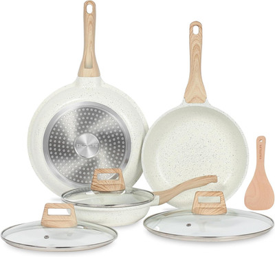 Nonstick Ceramic Frying Pans Skillets Set with Lids, Non-Toxic Egg Omelette Kitc