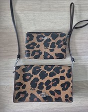 Pre-owned Coach Anna Foldover Clutch Crossbody & Wristlet Set - Leopard Print
