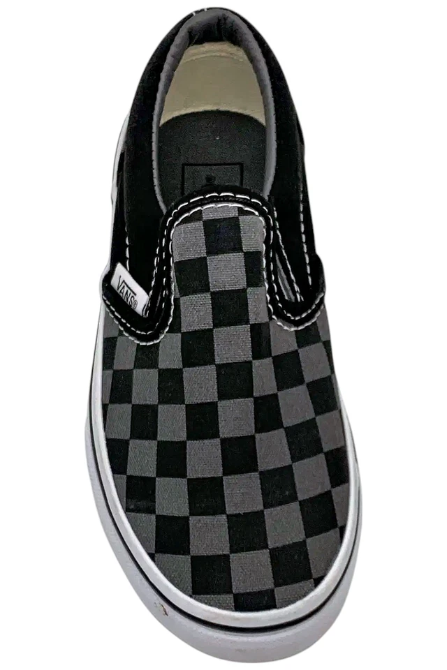 Zapatillas clásicas sin cordones Vans para niños pequeños a cuadros negras/estaño Foto 2 de 3