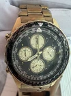 Vintage Seiko Flightmaster Quartz Chronograph Slide Rule Black Dial Gold Braclet