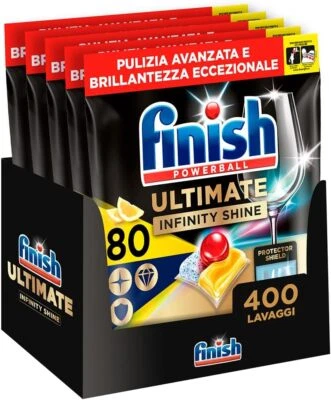 Finish Ultimate Infinity Shine Pastiglie Lavastoviglie al Limone, 400 Capsule
