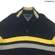 TOMMY HILFIGER Mens Sweater Navy Blue Cotton 1/4 Zip Mock Neck Size 2XL/G