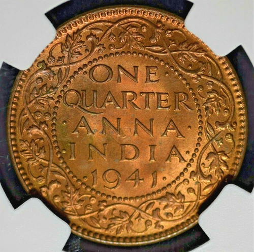 India British 1941(C) 1/4 Anna NGC MS65RB Certified (TOP-POP)