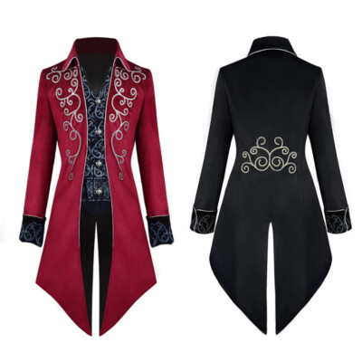Men Retro Vampire Gothic Long Suit Jacket Slim Tuxedo Coat Showman