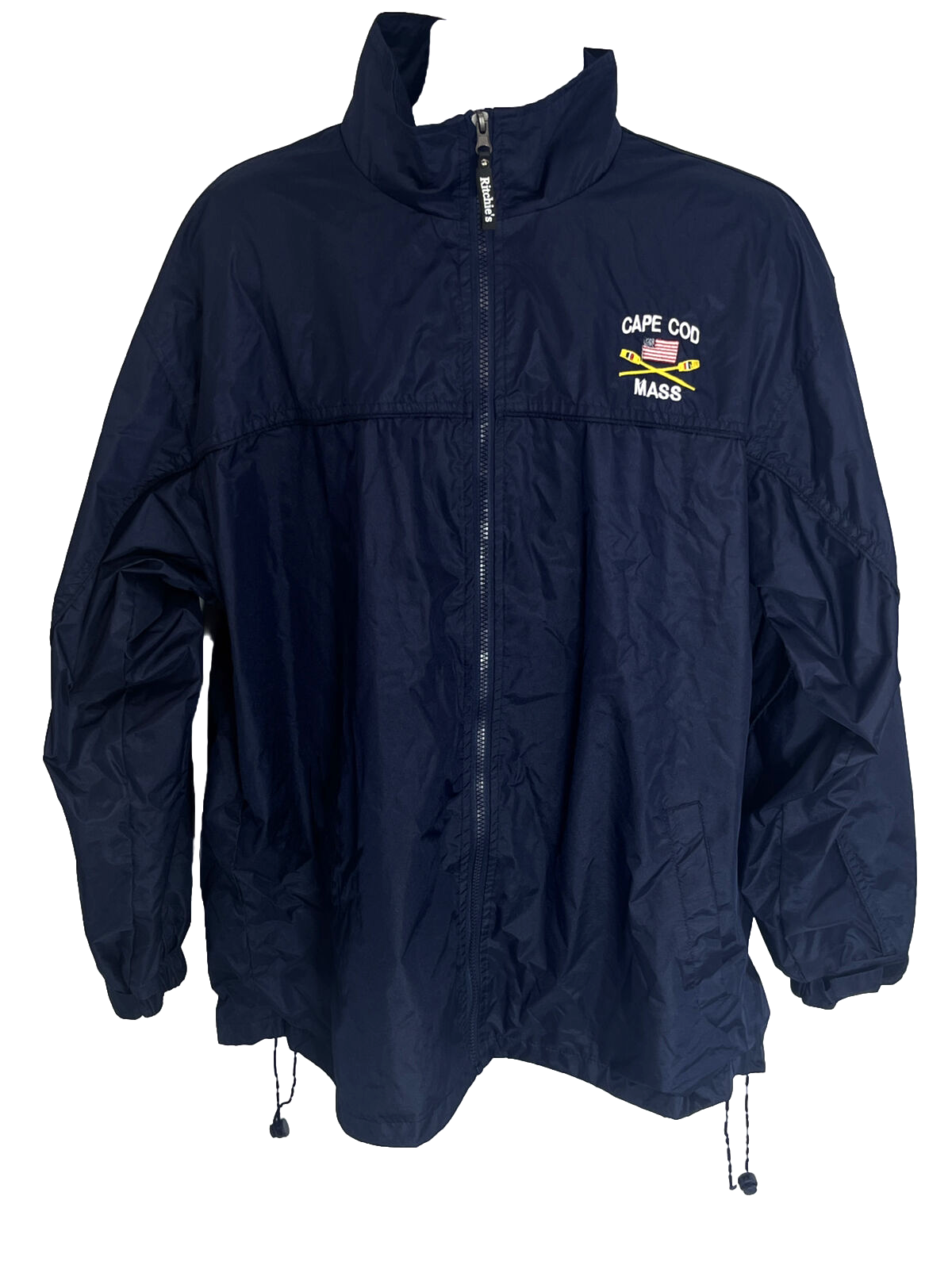 FILA Giacca a vento vintage Cape Cod taglia adulto grande blu remi bandiera canottaggio MA USA