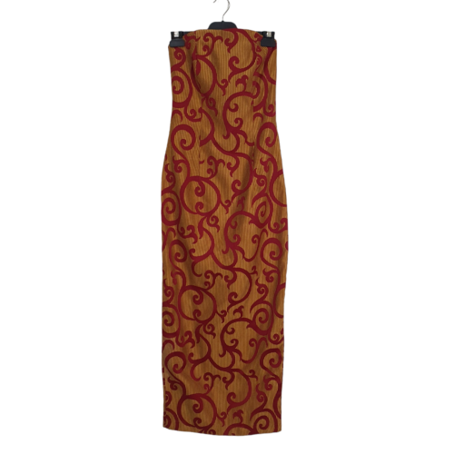 Cloth Australia Size 8 Vintage Gold Maroon Brocade Strapless Maxi Dress Gown - Picture 1 of 9