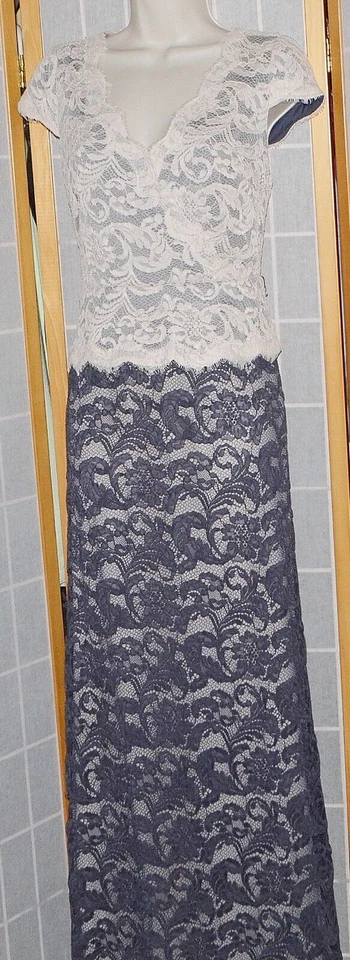 Adrianna Papell Ivory&Silver Gray Lace Mother of the Bride Wedding~Dress Sz. 6 - Image 3 of 4