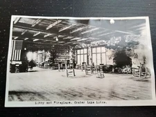 Lobby And Fireplace Crater Lake Ledge RPPC Photo Postcard