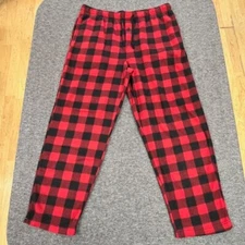 Pajama Bottoms Size Large (36x38) Fleece Red Black Plaid Fruit Of The Loom
