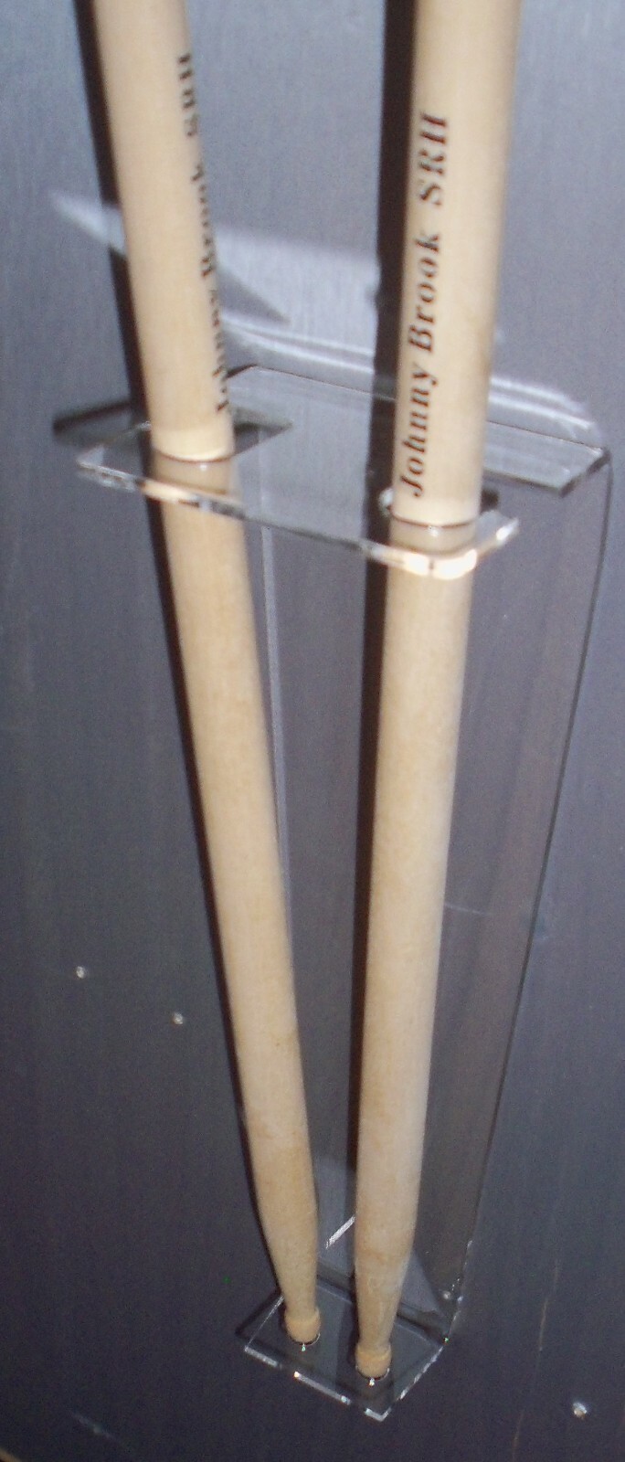 clear acrylic vertical wall mount  pair of signed drum sticks drumstick drummer 