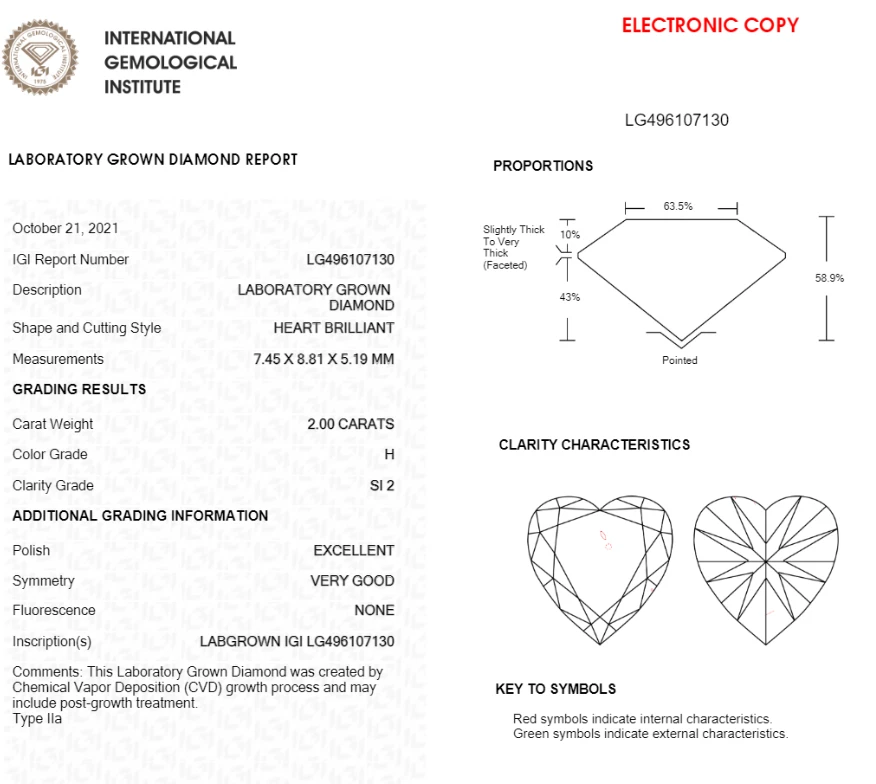 2 CT Heart Shape Lab Grown Diamond for Pendant - IGI Certified - Image 2 of 2