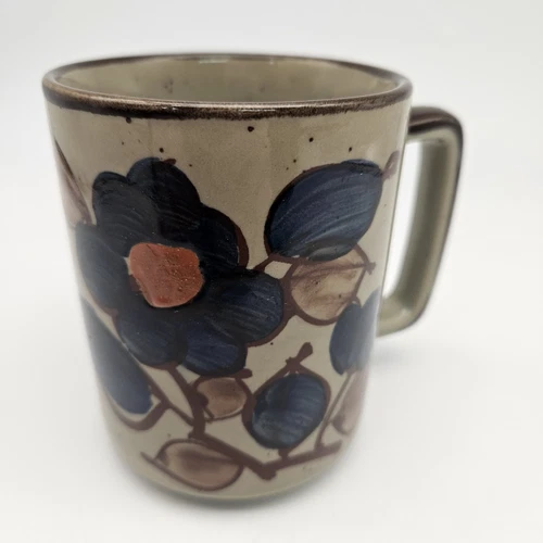Vintage Retro Mid Century Otagiri Hand Painted Gray Mug Blue Flowers