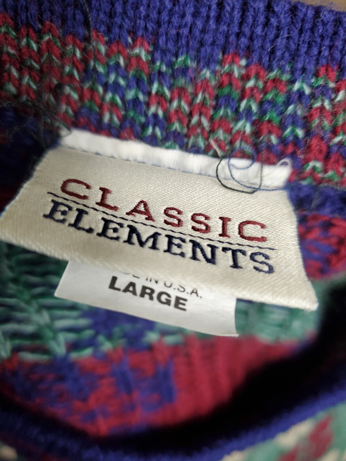 Classic Elements Sweater L Pullover Blue Red Brow… - image 6