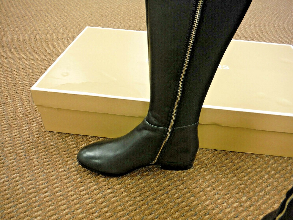 New Michael Kors Bromley Flat Black Leather Stretch Boot