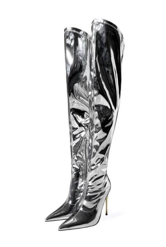 Sexy Para mujeres Tacones de aguja Tacones altos Flash Sobre la rodilla Botas Zapatos Fiesta