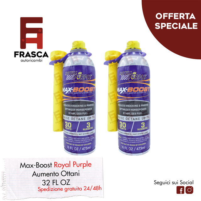 Octane Booster Max Boost Royal Purple Additivo Aumento Ottani Racing Benzina 2pz