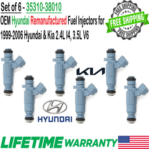 x6 Hyundai Genuine Flow Matched Fuel Injectors for 19992005 Hyundai