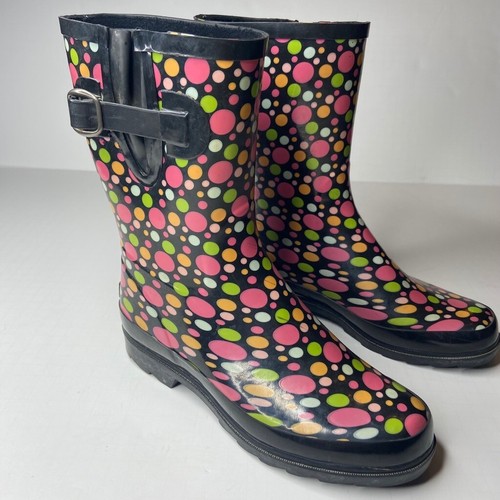Latitude Womens Rain Boots Black Pink 