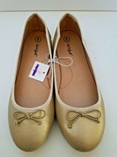 Girls Gold Ballet Flats Youth Size 5 Cat and Jack Padded Insole  Bow Shoes